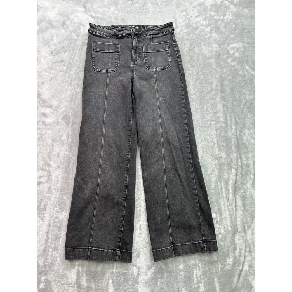 Lauren Conrad Super High Rise Wide Leg Denim Trousers Womens 10 Black Boho Chic